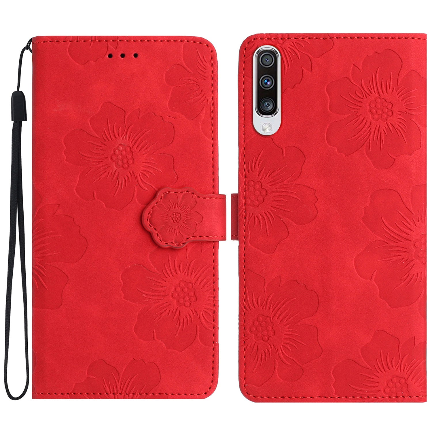 For Samsung Galaxy A50 / A50s / A30s Flowers Imprinted Leather Phone Cover Wallet Stand Case with Strap For Samsung Galaxy A50 / A50s / A30s Flowers Imprinted Leather Phone Cover Wallet Stand Case with Strap